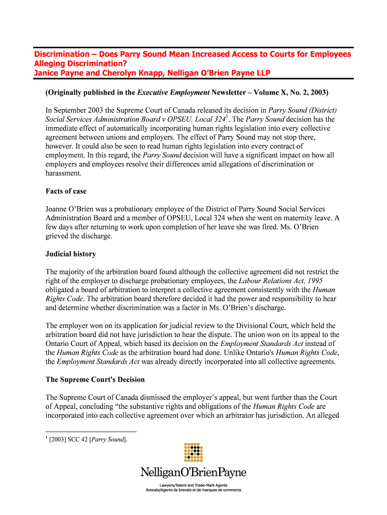 Fillable Online Discrimination Does Parry Sound Mean Increased Access