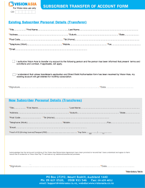 Subscriber Transfer of Account Form