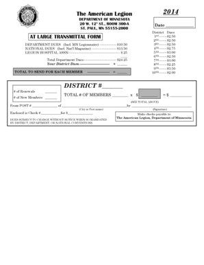 American Legion Minnesota Dues Transmittal Form