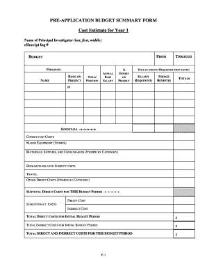 Pre-Application Budget Summary Form