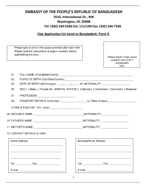 Bangladesh Visa Application Form E