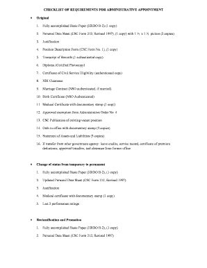 Checklist for Administrative Appointment