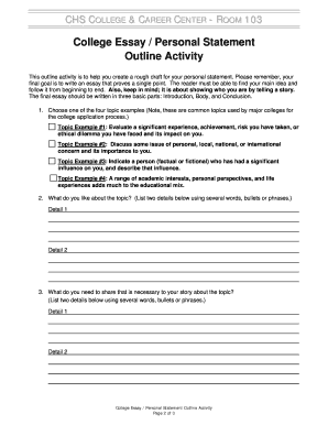 College Essay Personal Statement Outline Activity