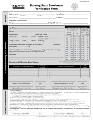 Running Start Enrollment Verification Form