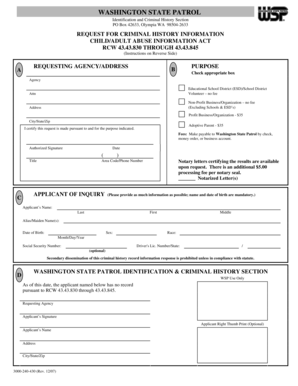 Washington State Criminal History Request Form