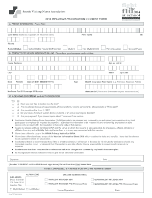 2014 Influenza Vaccination Consent Form