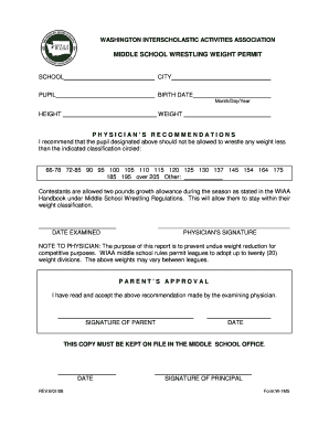 Washington Middle School Wrestling Weight Permit