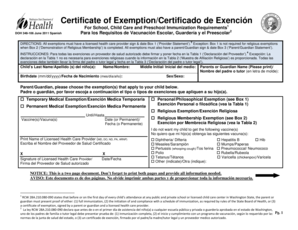 Washington State School Immunization Exemption Certificate