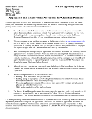 Sumner School District Classified Employment Application