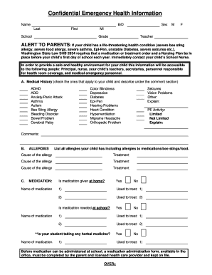 Confidential Emergency Health Information Form