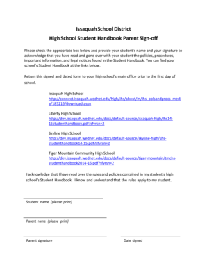Issaquah School District Student Handbook Parent Sign-off