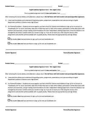 English Syllabus Signature Form