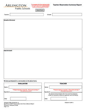 Teacher Observation Summary Report