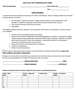 Field trip permission slip pdf - SKHS FIELD TRIP PERMISSION SLIP FORM Code of Conduct - skitsap wednet