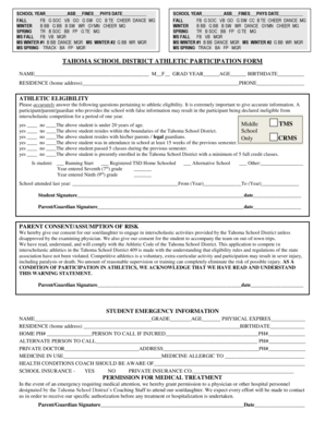 Tahoma School District Athletic Participation Form