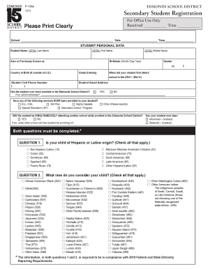Edmonds School District Secondary Student Registration Form