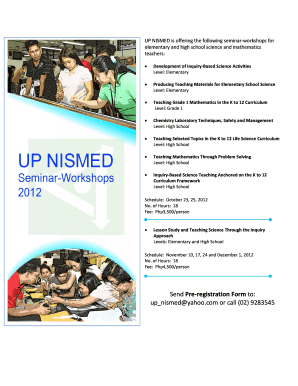 Send Pre-registration Form to: up_nismed@yahoo.com or call (02 ... - curriculum nismed upd edu