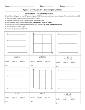 Algebra 2 and Trigonometry Unit Circle Worksheet