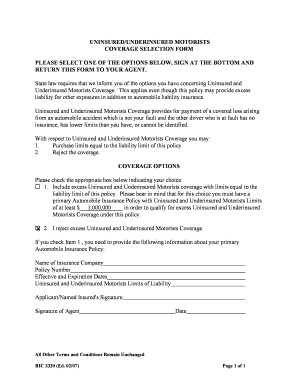 Uninsured Underinsured Motorists Coverage Selection Form
