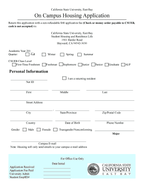 California State University East Bay On Campus Housing Application