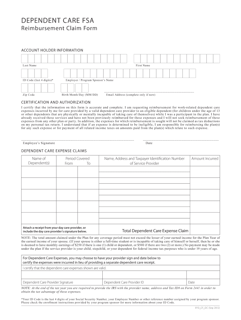 Fillable Online pasadena Dependent Care FSA Reimbursement Claim Form