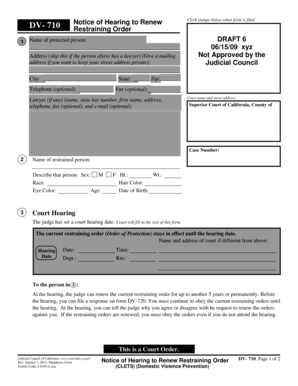 Notice of Hearing to Renew Restraining Order