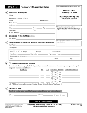 California Temporary Restraining Order WV-110