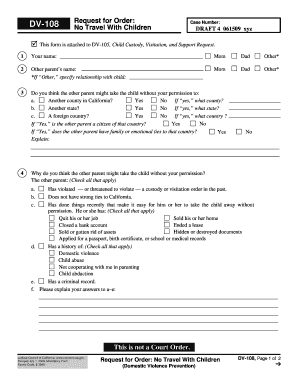 California No Travel With Children Request Form