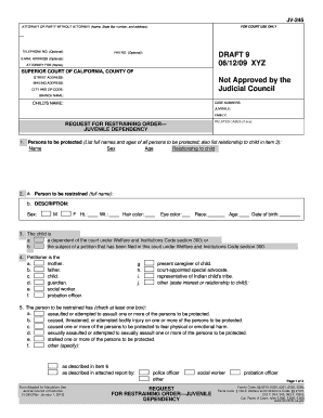 California Juvenile Dependency Restraining Order Form JV-245