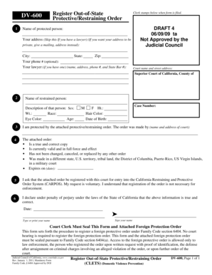 California Register Out-of-State Protective Order