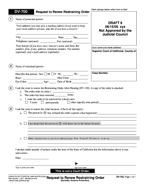 Request to Renew Restraining Order