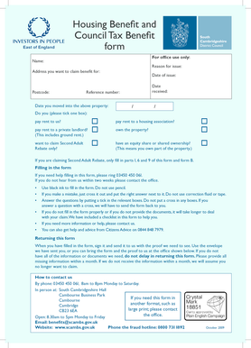 UK Housing Benefit and Council Tax Benefit Claim Form