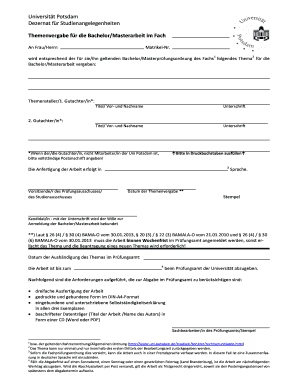 Themenvergabe für die Bachelor/Masterarbeit