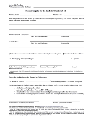 Themenvergabe für die Bachelor/Masterarbeit