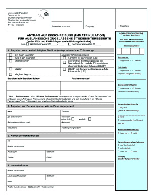 Antrag auf Einschreibung (Immatrikulation) für ausländische Studieninteressierte