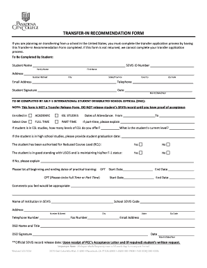 Transfer-In Recommendation Form