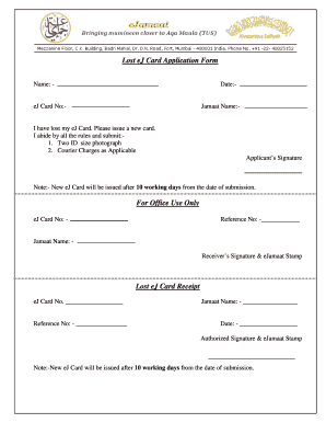 Lost eJ Card Application Form