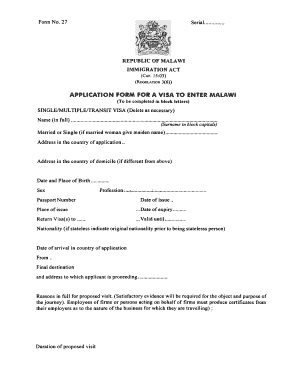 Malawi Visa Application Form