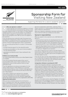 Sponsorship Form for Visiting New Zealand