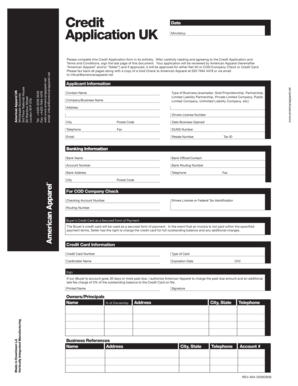 American Apparel UK Credit Application Form