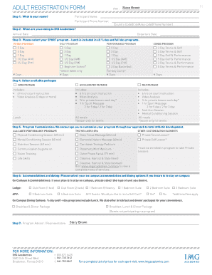 Adult Registration Form for IMG Academies