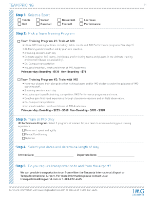 IMG Academies Team Training Registration Form
