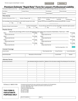 Rapid Rate Professional Liability Insurance Estimate Form