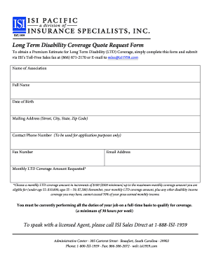 Long Term Disability Coverage Quote Request Form