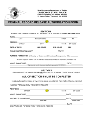 New Hampshire Criminal Record Release Authorization Form