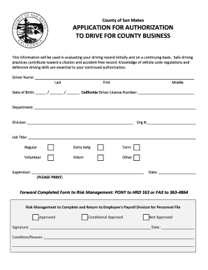 San Mateo County Drive Authorization Application