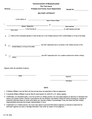 Massachusetts Military Affidavit