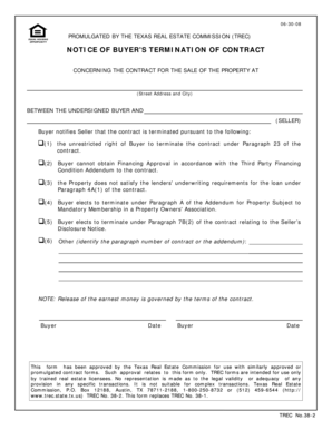 Texas Notice of Buyer's Termination of Contract