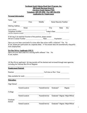 Employment Application - Head Start - nesdhs