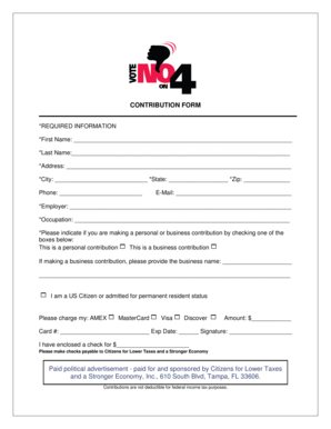 Contribution Form for Citizens for Lower Taxes